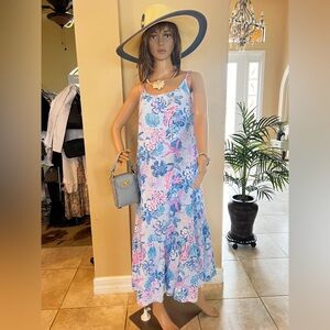 NWT XS Lilly Pulitzer Blue and Pink Floral Maxi Dress